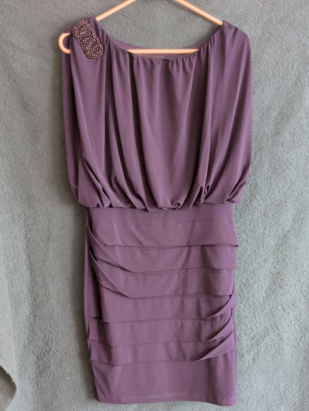 Enfocus Studio Plum One-Shoulder Beaded Accent Dress
